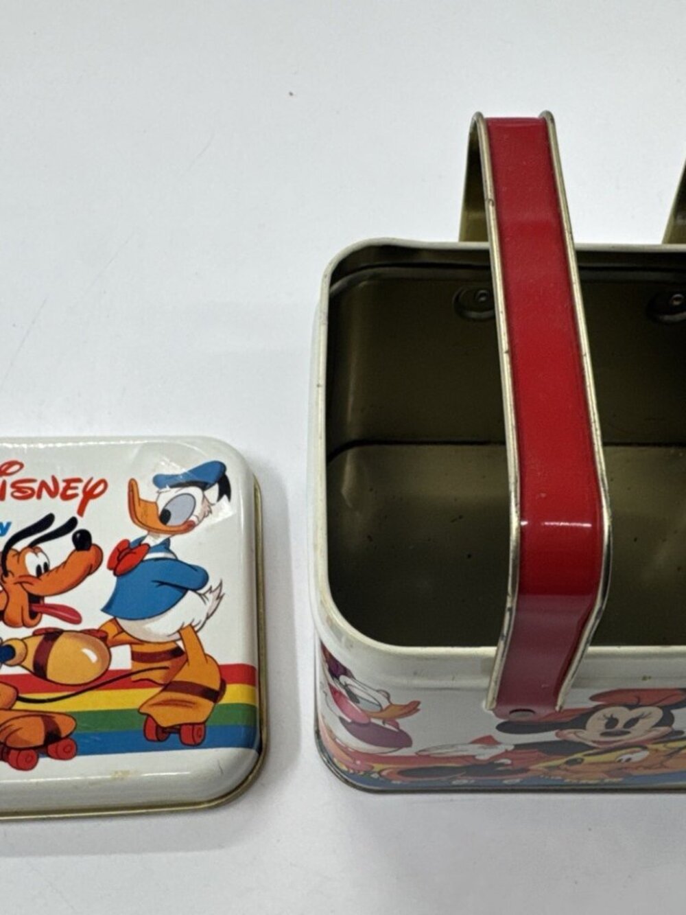 Vintage Walt Disney Skating Party Double Handle Lunch Tin Box with Lid